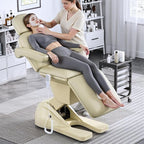 3 Motor Electric Esthetician Bed, Fully Electric Facial Chair with Adjustable Height, Backrest and Footrest, Spa Chair with Armrest & Heavy Duty Base, PU Leather for Spa, Tattoo, Eyelash and So On