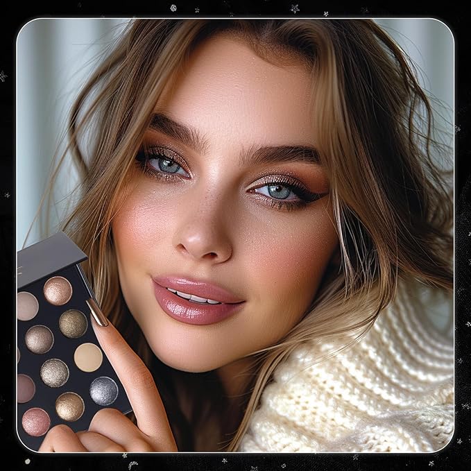 Baked Eyeshadow Makeup Palette - 16 Pigmented Soft Neutrals, Earth Tones & Smoky Shades with Glitter, Matte & Metallic Finishes, Long-Wear Blendable Eye Shadow Make Up Pallet for All Skin Tones