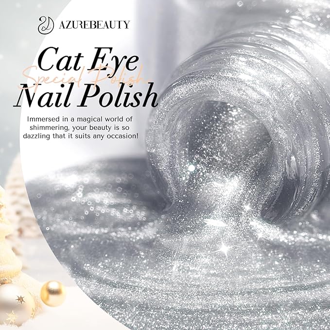 AZUREBEAUTY Cat Eye Nail Polish Fast Drying Silvery Glitter Top Coat Nail Polish Moonlight Natural Glassy Shine Salon Quality for Women Girl Gifts