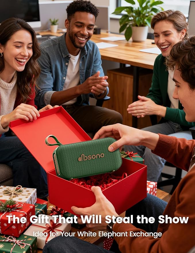 Bluetooth Speaker White Elephant Gifts: Christmas Stocking Stuffers for Men Adults Teens, 30H Playtime, Portable Wireless Speakers, Powerful Bass, Lightshow, Birthday Beach Vacation Essentials, Green