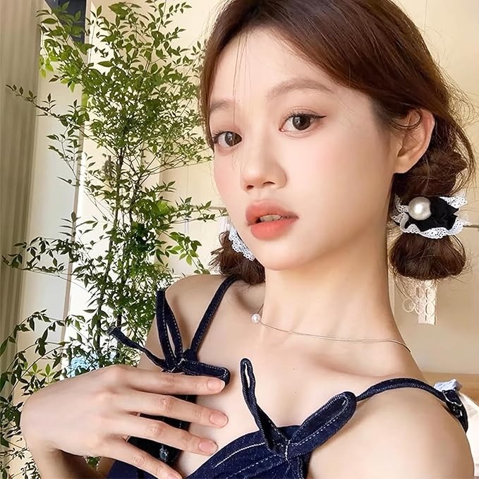 Silk Scrunchies Hair Ties 3Packs – Super Soft Thin Hair Scrunchies, Gentle on Hair, Faux Pearl Decorated Hair Accessories for Women