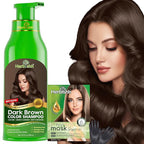 Herbishh Hair Color Shampoo - Magic Dye for Gray Hair, Lasting Color in Minutes - 500 Ml, 3-In-1, Ammonia-Free (Dark Brown)