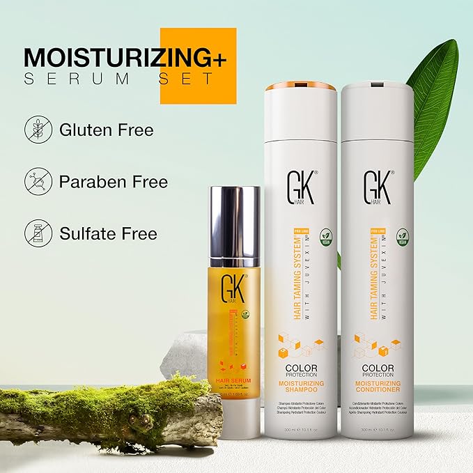 GK HAIR Hydrating Moisturizing Shampoo and Conditioner Set (10.1 Fl Oz) Global Keratin Anti Frizz Serum Dry Damaged Repair Argan Oil (1.69 Fl Oz) All Hair Types Sulfate Paraben Free Unisex