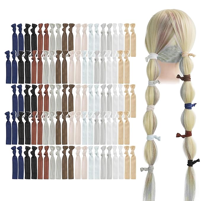 MEEDEE Neutral Tones Hair Accessories 100 Pack - Soft, No-Crease Elastic Hair Ties, Knotted for Pony Tails and Yoga, Ouchless and Stretchy Ribbon Bracelets for Women