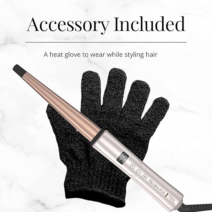 Remington Shine Therapy Argan Oil & Keratin Infused ½-1 Inch Tapered Curling Wand for Natural Curls, Includes Heat Glove