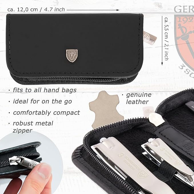 3 Swords Germany - brand quality 3 piece manicure pedicure grooming kit set for professional finger & toe nail care tool clipper fashion leather case in gift box, Made by 3 Swords (762)