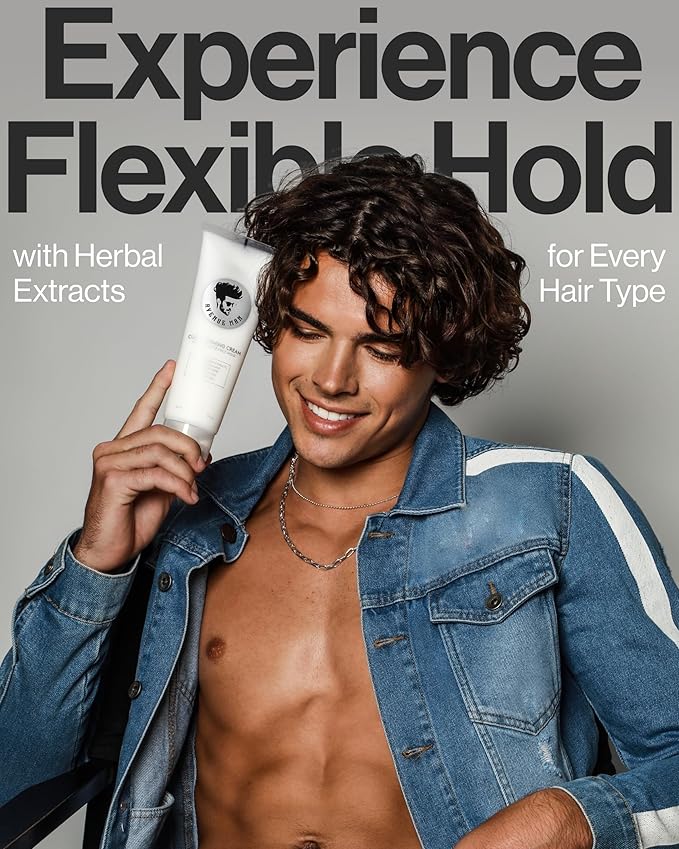 Avenue Man Curl Defining Cream - Improved Formula - Natural & Flexible Hold with Herbal Extracts for All Hair Types - Paraben Free & Sulfate Free