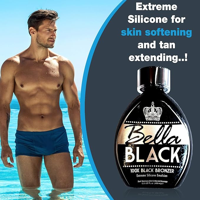 Bella Black 100X Bronzer Tanning Lotion – Premium Tanning Bed Lotion with Extreme Silicone Emulsion and Banana Fruit Extract – Instant Results – Dark Tanning Lotion for Indoor Tanning Beds - 13.5oz
