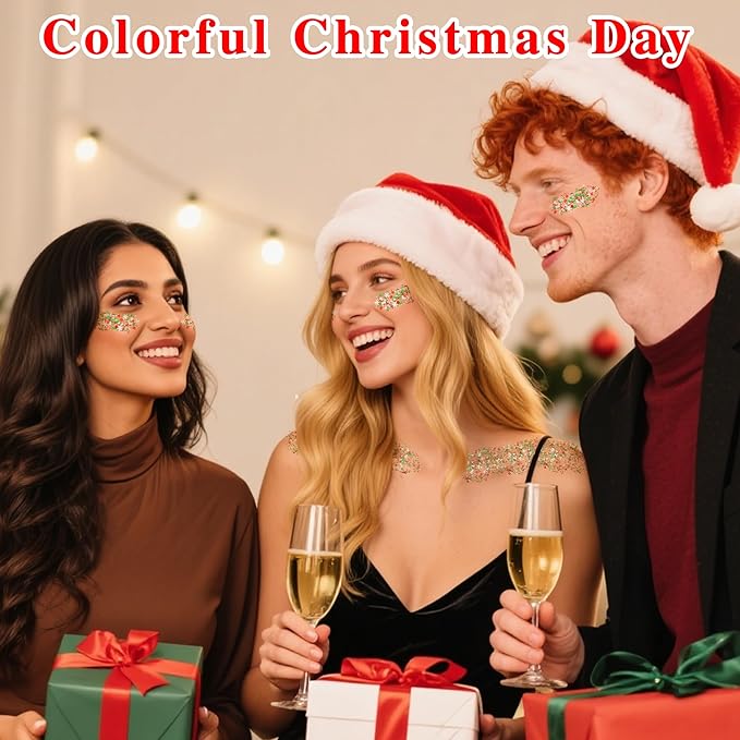 MEICOLY Christmas Face Glitter,Christmas Hair Glitter for Kids and Women,Stocking Stuffers Gifts,Sparkle Chunky Christmas Makeup,Red Silver Green Body Glitter for Party Rave Festival