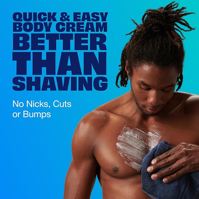 Nair Men Hair Remover Body Cream, Quick and Easy Body Hair Removal Cream for Men, Aloe and Lanolin, Dermatologist Tested, 12 Oz