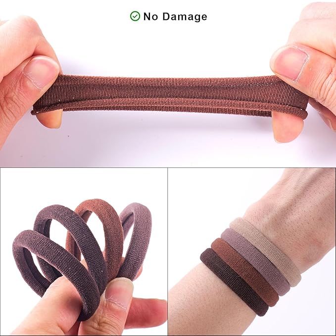 40PCS Brown Hair Ties No Damage,Ponytail Holders & Hair Bands for Women's Hair,Seamless Hair Ties & Nylon Hair Elastics Set (2in Brown)