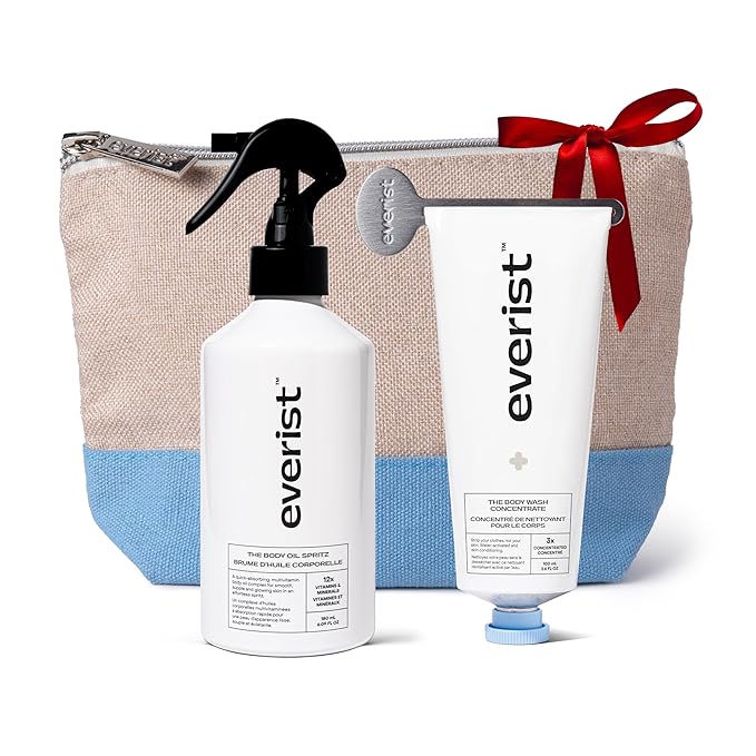Everist The Hydrating Body Ritual Set, 3.4 fl. oz Body Wash Concentrate & 6.09 fl. oz Post Shower Body Spritz in Jute Travel Bag, Cleansing & Hydrating For All Skin Types