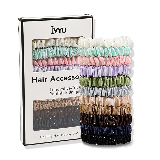 Scrunchies Silk Satin Hair Ties - Small Mini Thin Elestics Ponytail Holder Hair Bands Skinny Scrunchy For Thick Curl Hair No Crease Hair Ties Soft Accessories No Hurt Your Hair for Women and Girls