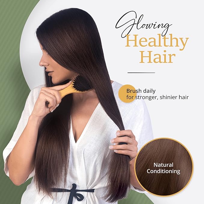 Premium Boar Bristle Hair Brush for Thick Hair Set. Hairbrush for Women With Thick, Long or Curly Hair. Restores Hair's Shine and Health. Comb, Travel Bag & Spa Headband Included