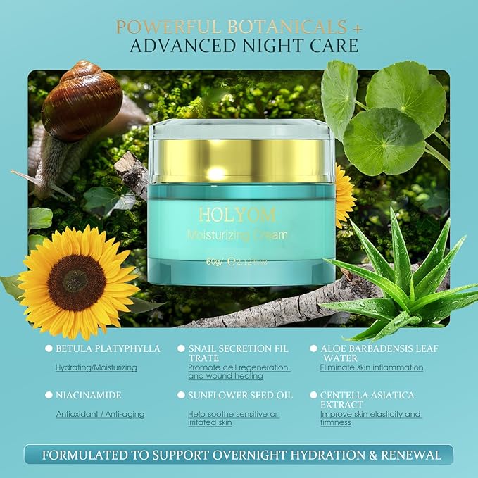 Restorative Night Cream for Face — Overnight Repair with Ceramides, Collagen Peptides & Hyaluronic Acid, Deep Hydration, Non-Greasy Texture, Sensitive-Skin Friendly, 2.12 fl oz