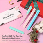 Makartt Nail Files: Glass Nail Files for Natural Nails, Double-Sided Reusable Sandblasted Fingernail Buffers with Case for Shape & Smooth Finish, Portable Manicure Gift Set, 3pcs Pink Green Blue