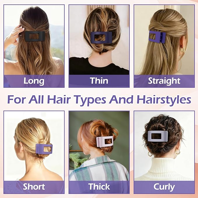 French Flat Hair Clips for Women 6pcs Hair Claw Clips for Thick or Thin Hair Matte Claw Clips for Girls Barrettes Non-Slip Strong Hold Hair Accessories for Women (Purple)