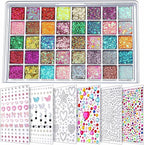 FANDAMEI Face Glitter Face Gems, 40 Colors Glitter Gel Palette with 6 Sheets Self Adhesive Hair Gems, Face Jewels for Women. Face Rhinestones Pearls for Women, Body Hair Glitter