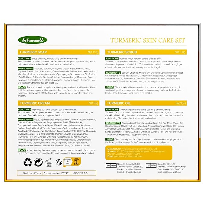 Turmeric Skin Care Set Christmas Gifts for Teens, Skincare Gift Set with Turmeric Soap, Oil, Cream & Scrub to Even Glow Tone, Hydrating Travel Skincare Set Natural Facial Kit for Women & Teen Girls