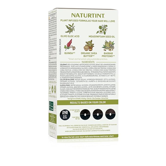 Naturtint 2NB Blue Black Permanent Hair Color (Pack of 1), Ammonia Free, Vegan, Cruelty Free, up to 100% Gray Coverage, Long Lasting Results (Packaging may vary)
