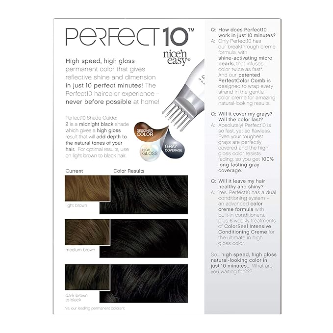 Clairol Nice‘n Easy Perfect 10 Permanent Hair Dye, 2 Black Hair Color, Pack of 2