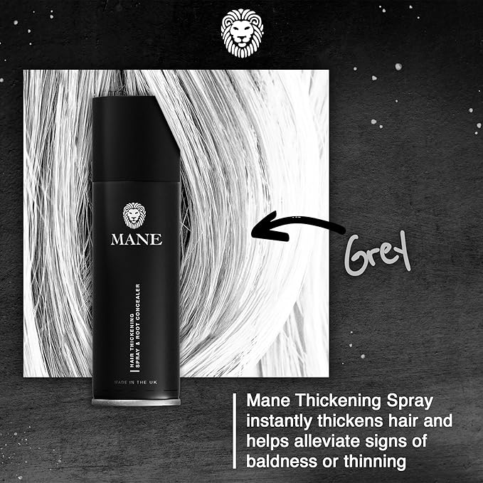 Mane Hair Thickening Spray & Root Touch Up, Instantly Thicker Hair for Men & Women, Fill in Hairlines and Hide Thinning and Fine Patches - Gray, 12 Colors (6.76 oz)