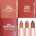 Oulac Moisture Shine Lipstick Set 3PCS - Infinity High Shine Finish, Hydrating Vegan Lipstick Infused with Damask Rose Oil for All-Day Comfort, Gluten-Free, PG11+PG09+D04