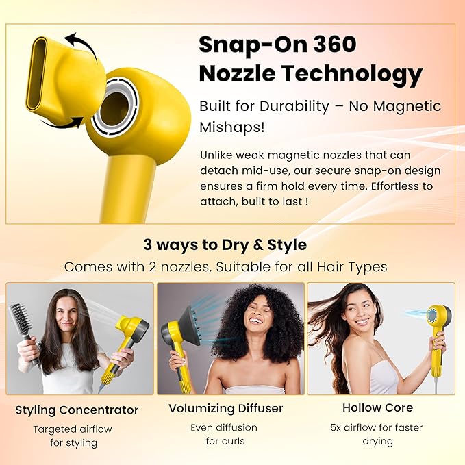 TurboDry3 Ionic Hair Dryer–Compact Lightweight Quiet 160000 RPM High-Speed Professional Blow Dryer with Diffuser, Portable Travel Hair Dryer for Curly & All Hair Types, Gift for Women & Men