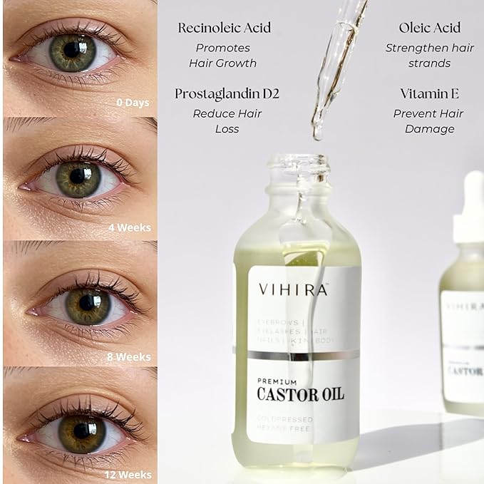 Organic Castor Oil (2 Fl Oz | Premium Grade), Cold Pressed, 100% Pure, Extra Virgin, Hexane Free, for Hair, Eyelash, Eyebrow, Cuticles, Nails, Skin, Belly Button & More.