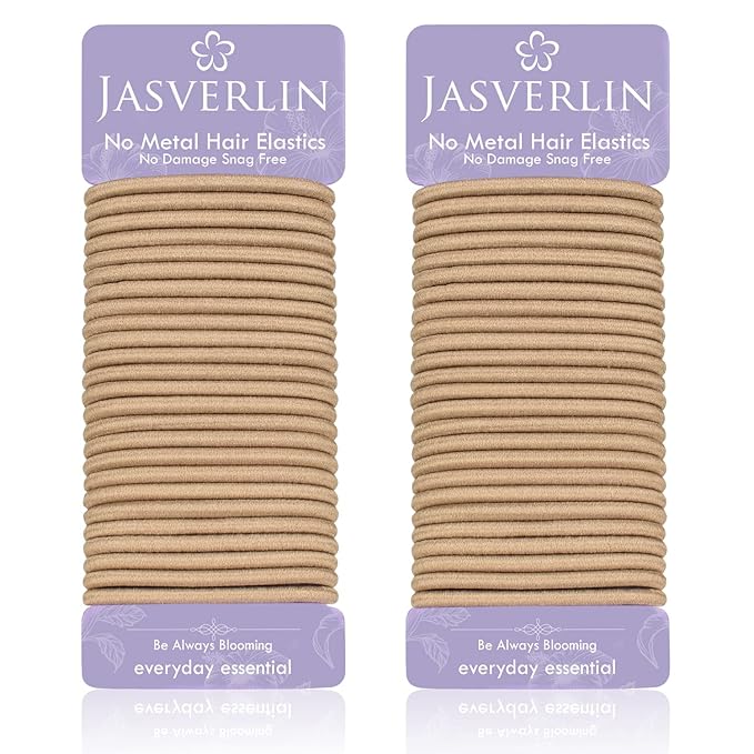 Thick Hair Elastics Ties Blonde, Large Ponytail Holders Hair Bands for Women’s Curly Thin Texture, 5mm No Damage Breakage Braided Accessories for Girls 48 Pcs