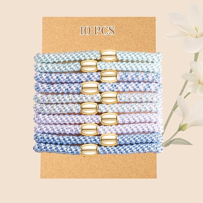 Hair Ties No Damage - 10PCS Ponytail Holders - Elastic Hair Ties for Thick Hair - Braided Hair Bands for Women Girls's Hair - Blue Sky