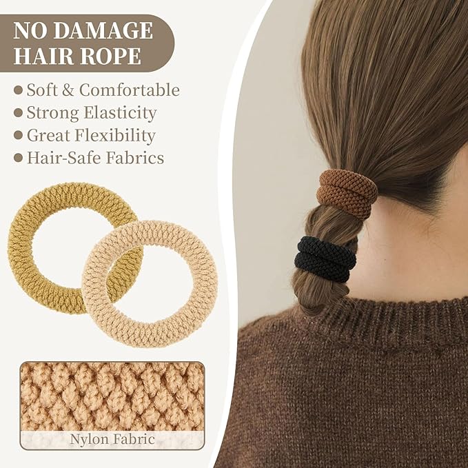 10 Pcs No Damage Hair Ties Thick Hair Elastic Rubber Bands Hair Accessories Scrunchies Seamless for Women