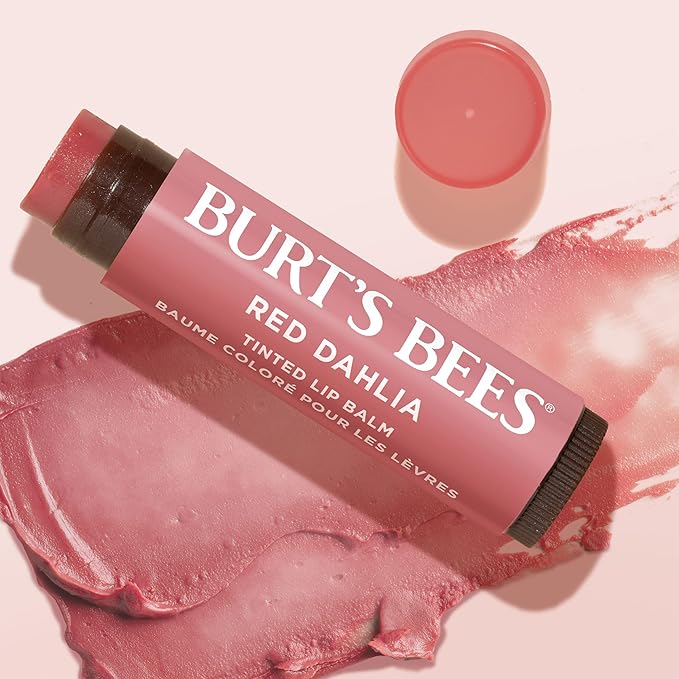Burt's Bees Lip Tint Balm Stocking Stuffers Gifts, Long Lasting 2 in 1 Duo Tinted Balm Formula, Color Infused with Hydrating Shea Butter for a Natural Looking Buildable Finish, Red Dahlia (2-Pack)