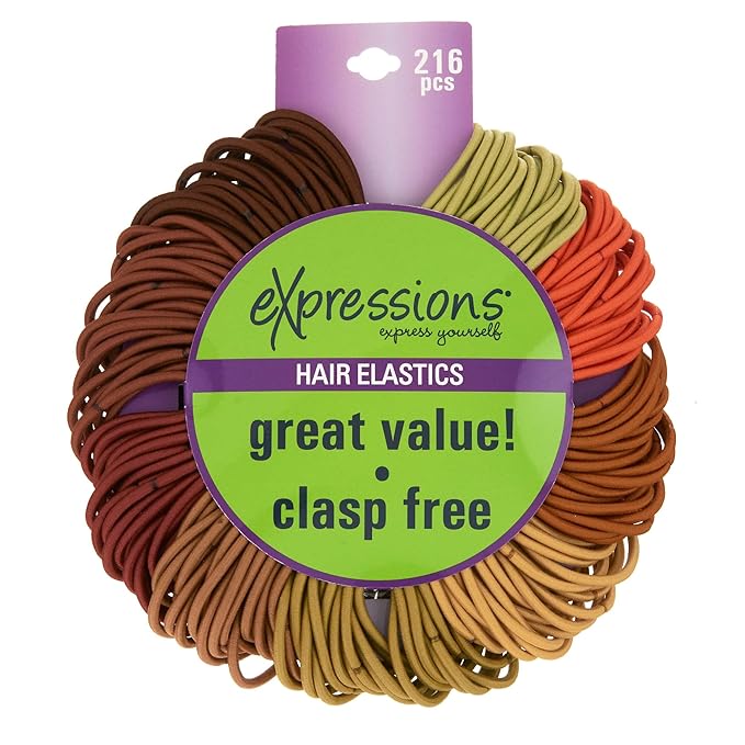 Expressions 216-Piece Elastics Value Pack: 4mm Earth Tones/Neutral Colors Hair Ties, No Metal Ponytail Holders for All Hair Types Including Thick and Curly