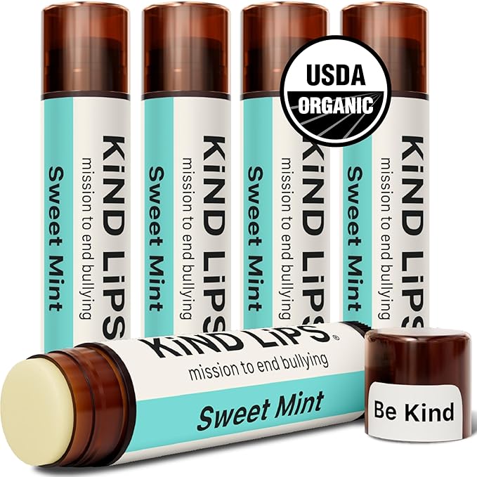 Kind Lips Organic Sweet Mint Lip Balm 5-Pack – Cooling, Refreshing Lip Care for Dry Lips • 100% Natural, Clean, Gluten-Free, Grain-Free • Made in USA • Family Value chapstick Set