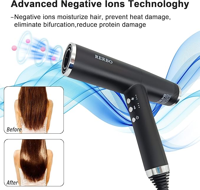 Professional Ionic Hair Dryer High-Speed 110000 RPM Low Noise Temperature Control Portable Negative Ionic Blow Dryer with Diffuser and Concentrator for Home, Travel and Salon