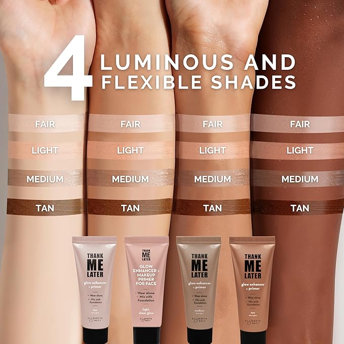 Elizabeth Mott Thank Me Later Glow Enhancer & Primer - Illuminating Makeup Base & Highlighter for Radiant Skin - Lightweight, Long-Lasting, Vegan & Cruelty-Free, Sheer Light Glow Shade, 30g
