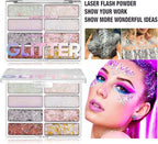 LANGMANNI 8 Colors Face & Body Glitter Palette - Holographic Changing Sparkling Mermaid Sequins for Women Girls Music Festival Party Rave Makeup(#A)