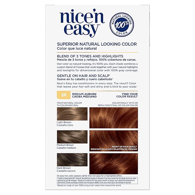 Clairol Nice'n Easy Permanent Hair Dye, 5R Medium Auburn Hair Color, Pack of 6