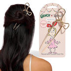 The Grinch x Kitsch Gold French Hair Pin with Bow Design - Durable Metal Hair Pin for Effortless Updos, Half-Up Style | Lightweight & Ideal Stocking Stuffers | Ideal Gifts for Women - 1pc