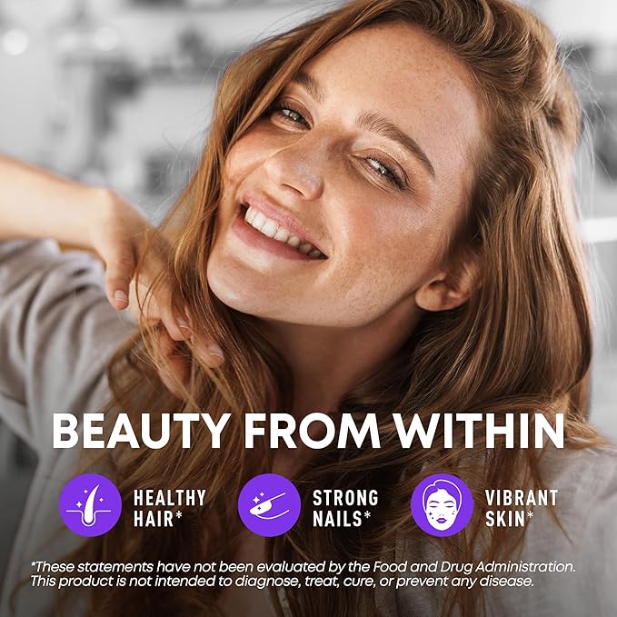 Biotin and Collagen Supplements with Keratin 25000 mcg - Hair Skin & Nails Vitamins with Collagen Keratin B Complex - Made in USA - Biotin for Hair Growth Women & Men Support Skin & Nails, 60 Capsules