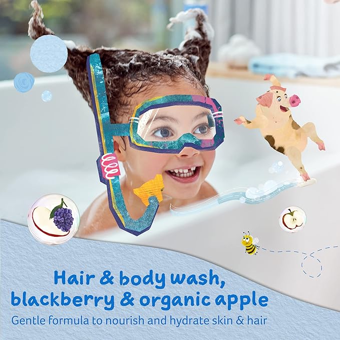 Childs Farm, Kids Hair & Body Wash for Dry, Sensitive Skin, Blackberry & Organic Apple, Gently Cleanses, Vegan, Cruelty-Free, 16.9 fl oz