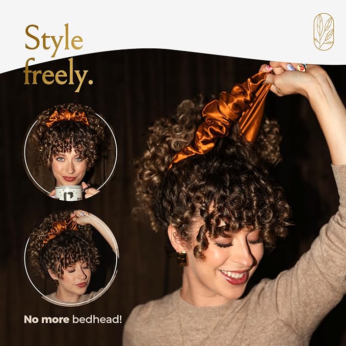 Silk Scrunchies for Women Ponytail Holders – Oversized Mulberry Silk Scrunchies – Extra Large No Damage Hair Ties for Curly, Thick, and Thin - Hair Accessories for Women – Pumpkin, XL By Curlfriend