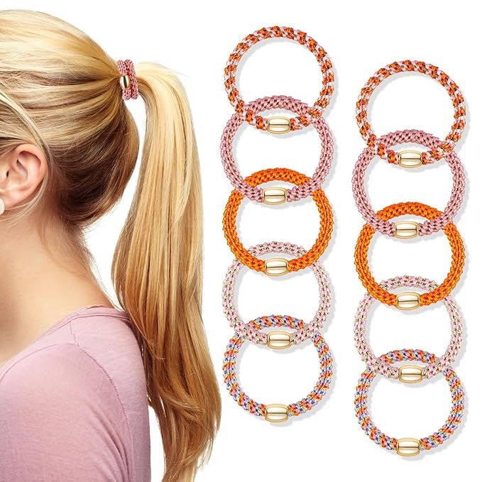 Hair Ties No Damage - 10PCS Ponytail Holders - Elastic Hair Ties for Thick Hair - Braided Hair Bands for Women Girls's Hair - Persimmon Orange