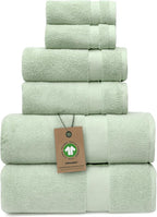 100% Organic Zero-Twist Cotton Towels - GOTS Certified Luxury Bath Towels - Ultra Soft & Plush 700GSM Long-Staple Cotton - 6 Piece Towel Set (Eucalyptus Green)