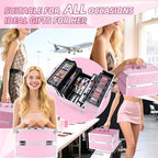 Professional Makeup Kit for Girl Women, Full Starter Cosmetic Set with Storage Case, Reusable Full Cosmetic Train Case Included Foundation Eyeshadow Blush Lipstick Lip Liner Mascara Eyeliner