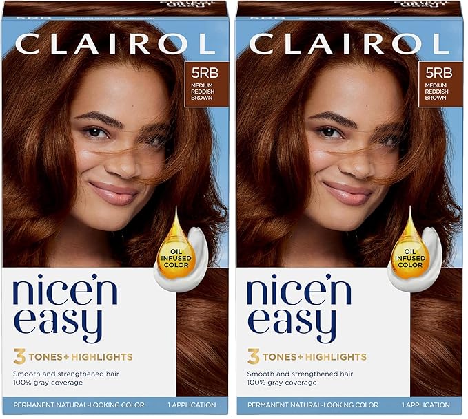 Clairol Nice'n Easy Permanent Hair Dye, 5RB Medium Reddish Brown Hair Color, Pack of 2