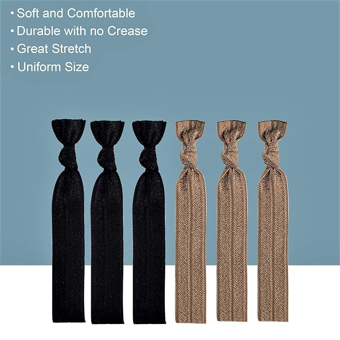 79style Women's Hair Accessories - 100pcs Fabric Ribbon Ties, Knotted Ponytail Holders in Brown & Black, No Break, No Damage, Soft & Flat for Yoga