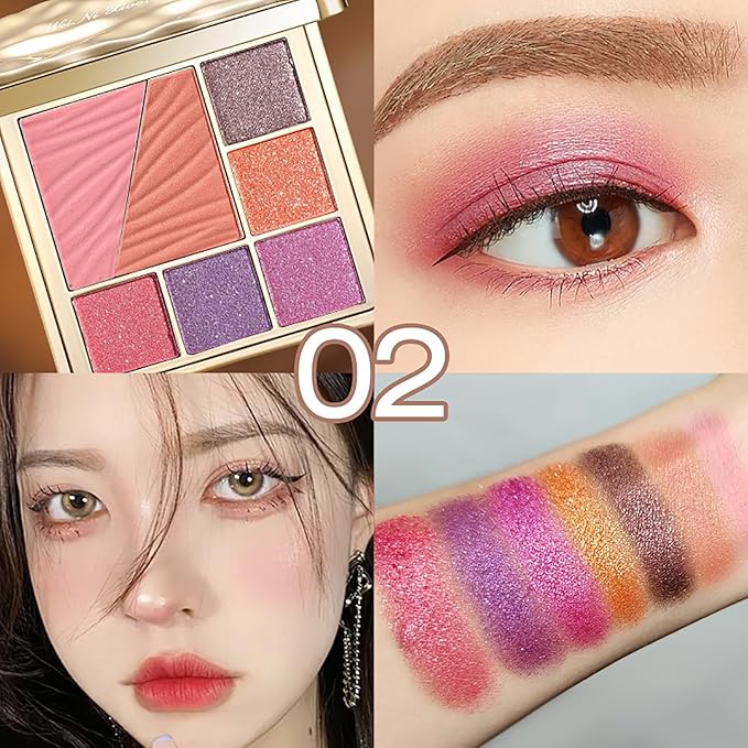 All-in-One Eyeshadow Palette, 7 Colors Eye Shadow Palette, Glitter, Matte, Shimmer Eyeshadows, Blush, Highlighter Contour Makeup Palettes, Highly Pigmented Waterproof Long Lasting. (Color 2)