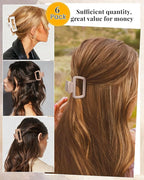 Mesovor 2 Styles Silicone Flexible Hair Claw Clips, 6 Pack Soft Bendable Hair Clips for Women | Rectangle Small Large Cozy Hairclips (White, Light Khaki, Dark Khaki)